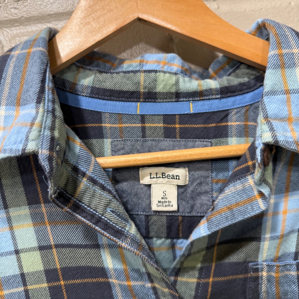 LL Bean Rangeley Flannel Shirt Plaid Button Carbon Navy Sml Organic Cotton Gorp - Picture 6 of 13